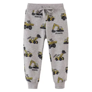 Melange & Excavator Print Warm Sports Pants for Boys - Grey