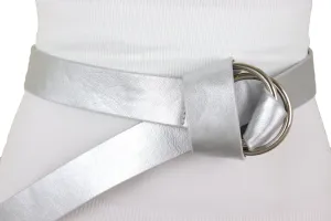 Silver Extra Long Faux Leather Wrap Fashion Belt Hip High Waist XS S M L