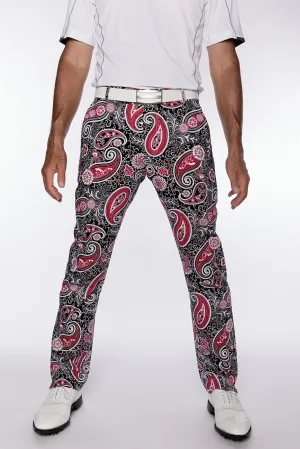 Sport Monaco Slim Fit Paisley Pint Cotton Pants - BLACK / RED / MULTI